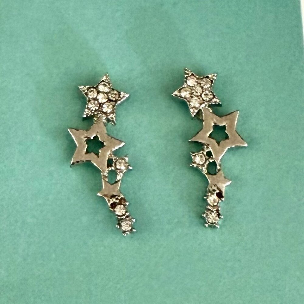 Star-Shaped Silver Stud Earrings With Crystal Accents Celestial Spacecore